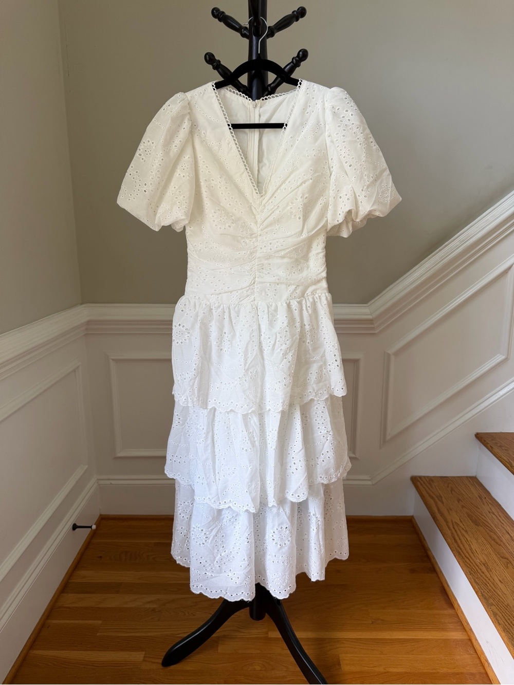 White Eyelet Tiered Midi Dress XS/S